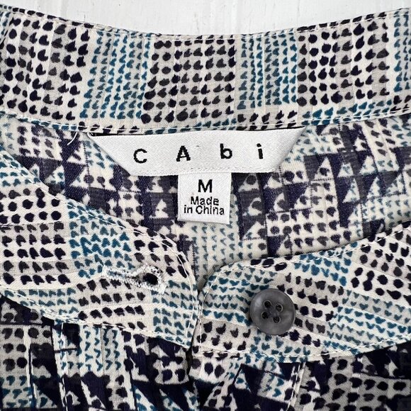 Cabi Women's Short Sleeve Patterned Blouse Size M patchwork semi sheer - Picture 2 of 4